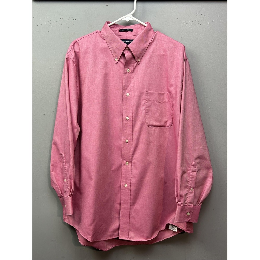 Lands End Shirt Mens 17 33 Pink Original Oxford Button Front Long Sleeve‎ Dress